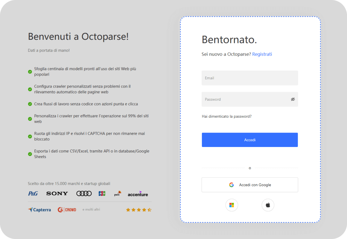 Registrati a Octoparse